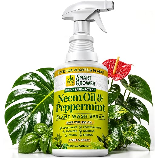 Neem Oil Spray for Plants with Peppermint Oil, Natural Plant Wash Made for Indoor and Outdoor Plants Smart Grower 16oz Easy Ready to Use Spray
