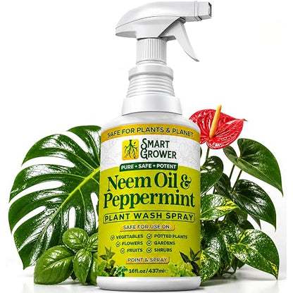 Neem Oil Spray for Plants with Peppermint Oil, Natural Plant Wash Made for Indoor and Outdoor Plants Smart Grower 16oz Easy Ready to Use Spray