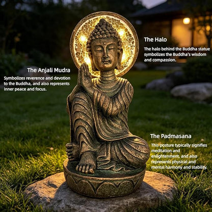 Buddha Statue Outdoor, 11.5in,Solar Buddha,Buddha Statue,Garden Buddha Statue Outdoor,Buddha Decor,Zen Garden Decor Outdoor,Garden Statue Deals Buddha 002