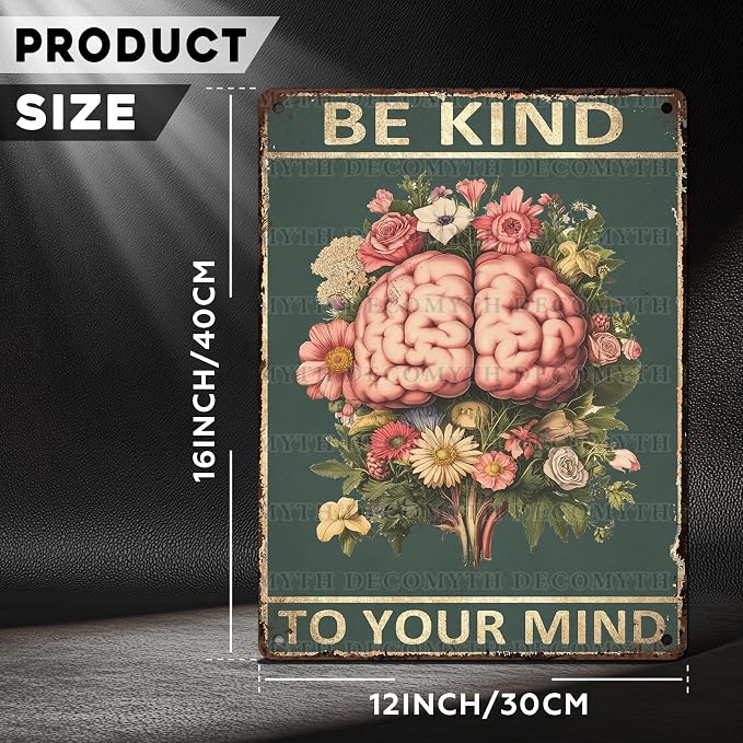Be Kindto Your Mind Vintage Metal Tin Sign Boho Decor Hippie Wall Art Room Office Room Plant Decorfor Lady Woman 12 * 16inch