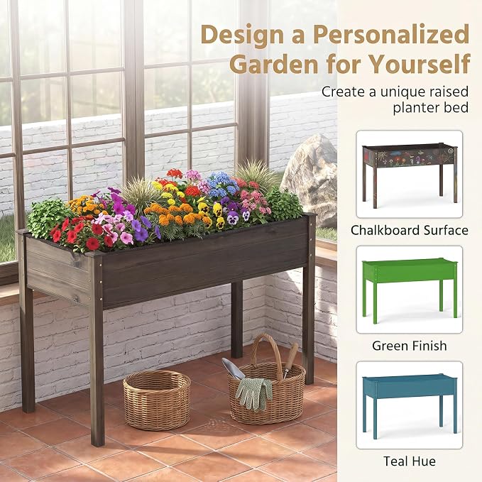 S AFSTAR Raised Garden Beds, 2 Pieces Elevated Wooden Planter Box, 47”L x 24”W x 30”H, Outdoor Gardening Planting Bed for Vegetables, Flowers & Herbs Grow, Great for Backyard, Patio, Lawn (Gray)