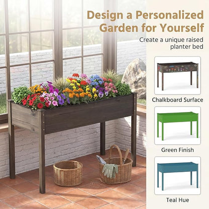 S AFSTAR Raised Garden Beds, 2 Pieces Elevated Wooden Planter Box, 47”L x 24”W x 30”H, Outdoor Gardening Planting Bed for Vegetables, Flowers & Herbs Grow, Great for Backyard, Patio, Lawn (Gray)