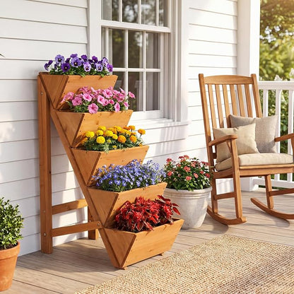 HAPPYGRILL Vertical Raised Garden Bed, Freestanding Wood Elevated Planter Box w/Legs for Growing Vegetables Flowers Herbs, Indoor Outdoor Tiered Plant Stand for Patio Yard Balcony Corner (1,5-Tier)