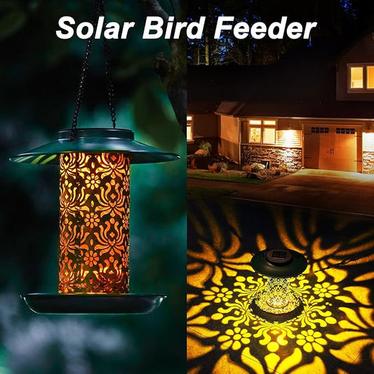 SWEETFULL Solar Bird Feeders for Outside Metal Outdoor Hanging,Wild feeders as Gift Ideas Lovers Garden Yard Patio Cardinals (Chew-Proof,Heavy Duty Weather Resistance 2LBs)