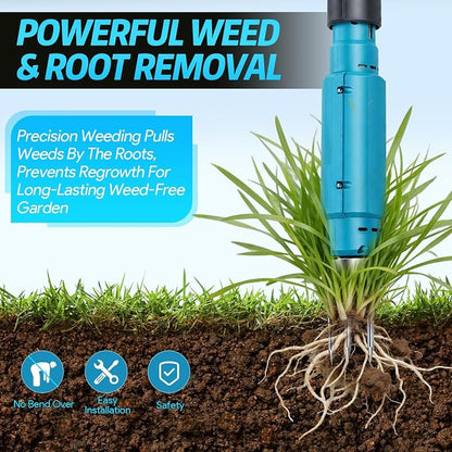 Electric Stand Up Weed Puller Tool, 21V Battery Powered w/2pcs 1500mAh with 1500 RPM High-Torque Motor, Heavy Duty Battery Powered Garden Weeder 3-Claw Steel Head for Dandelion Lawn Garden Yard, Blue
