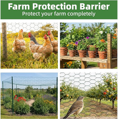 Chicken Wire for Floral Arrangements - Hexagonal Galvanized PVC Coated Poultry Wire Mesh Netting with Gloves, Wire Cutter & Zip Ties for Crafts, Poultry, Gardening Fence (15.7 x 196 lnches)