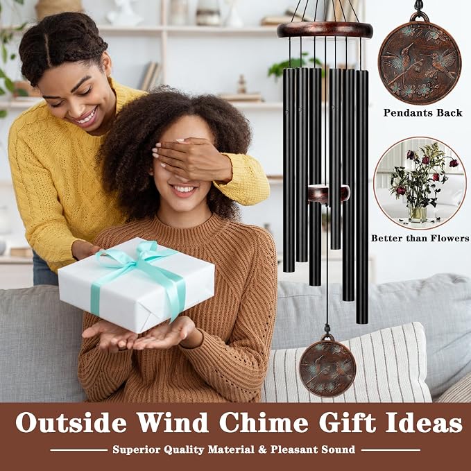 Wind Chimes for Outside, 32" Hummingbird Outdoor Wind Chime, Deep Tone Windchime for Patio Porch Decoration, Best Gift for Mom Women Grandma Neighbors