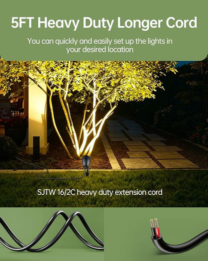 LITFIT 120V LED Outdoor Spotlight, 5.5W 2700K Plug in Spotlight, Landscape Accent Luminaire, Waterproof Flood Light for Yard, Tree, Flag, Lawn, Garden, Holiday Decorative, 5FT Extension Cord, 2PACK