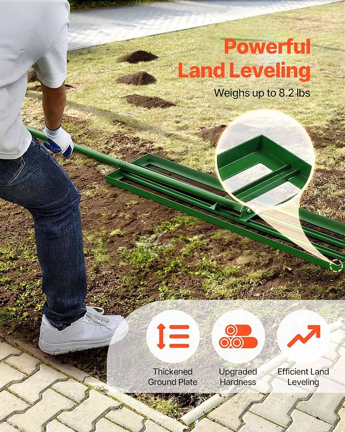 VEVOR Lawn Leveling Rake, 48"x10" Level Lawn Tool, Heavy-Duty Lawn Leveler with 78" Steel Extended Handle, Yard Leveling Rake Suit for Garden, Golf Lawn, Farm