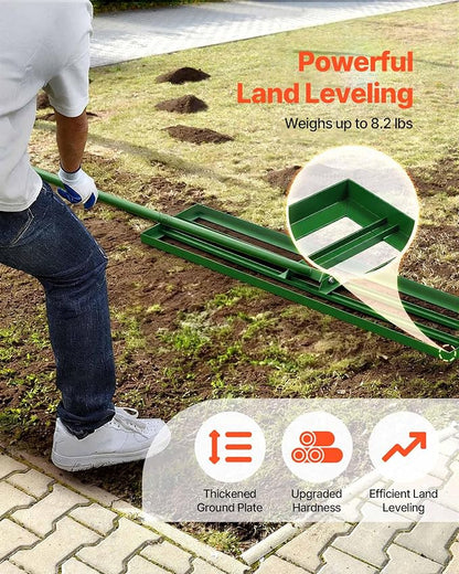 VEVOR Lawn Leveling Rake, 48"x10" Level Lawn Tool, Heavy-Duty Lawn Leveler with 78" Steel Extended Handle, Yard Leveling Rake Suit for Garden, Golf Lawn, Farm