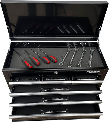Workington Portable Metal Tool Chest with 6 Drawers, 24" 6-Drawer Tool Chest Cabinet with Ball Bearing Drawer Slides, Steel Tool Storage Box Organizer 4005 Black