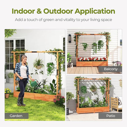 ORALNER Raised Garden Bed with Trellis, Wooden Planter Box with Climbing Frame, Outdoor Elevated Garden Box for Vegetables, Herbs, Flowers, Fruits (Extra Large)