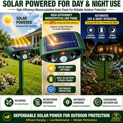 4 Pack Deer Repellent Devices,Cat Repellent Outdoor Solar Ultrasonic Animal Repeller for Squirrel Racoon Rabbit Fox Skunk,IP65 Waterproof Motion Sensor Sonic Fortress Pro Animal Deterrent for Garden