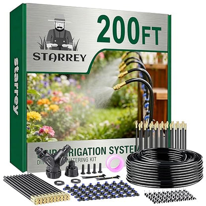 Drip Irrigation System, 2026-Upgrade 200Ft 1/4" Garden Watering System with 40 Pcs 360° Adjustable Copper Nozzles, DIY Kit for Garden, Lawn, Greenhouse, Raised Beds & Outdoor Plants