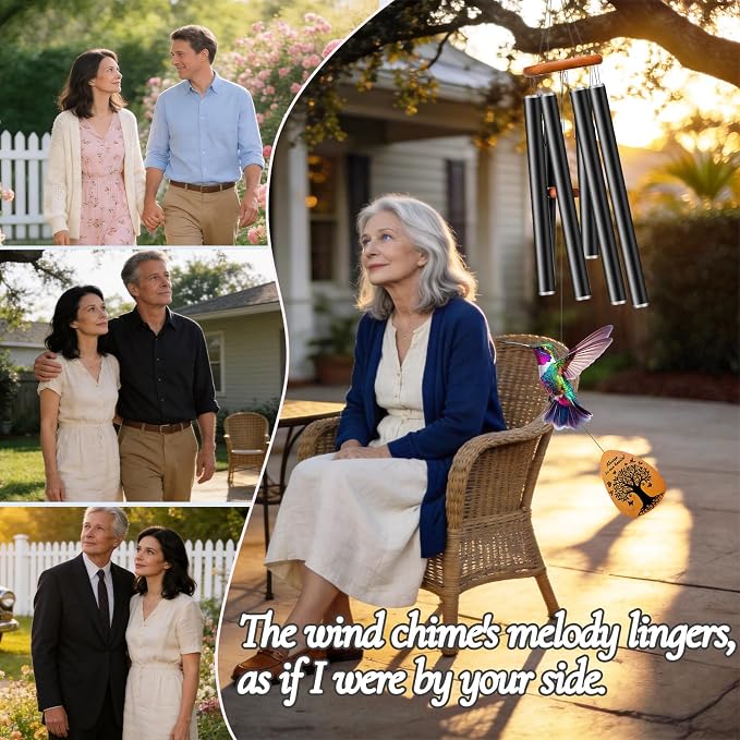 Sympathy Gifts for Loss of Loved One, 37" Memorial Wind Chimes with Hummingbird, Bereavement Gift for Mom Dad, Outdoor Remembrance Decor with Engraved Pendant