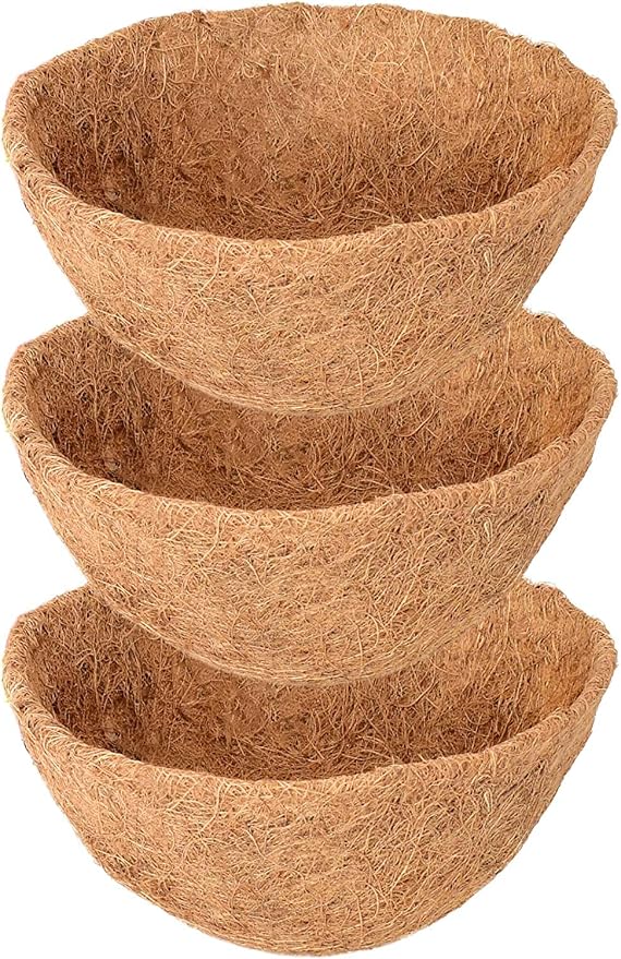 Legigo 3 Pack 12 Inch Hanging Basket Coco Liners Replacement, 100% Natural Round Coconut Coco Fiber Planter Basket Liners for Hanging Basket Flowers/Vegetables