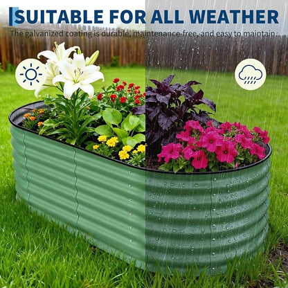 Garvee 2 Pack 6x3x2ft Galvanized Raised Garden Bed Kit, Oval Metal Planter Boxes with Anti-Cut Safety Edges, Rust-Resistant Deep Root Planters for Outdoor Vegetables, Flowers, Herbs, Green