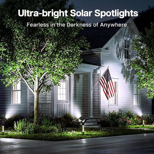 Solar Lights Outdoor Waterproof Spot Lights, 4 Pack Solar Powered Garden Spotlights for Outside Yard Pathway House Landscape Lighting, Auto On/Off, 6000K Cold White