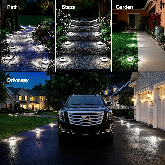 Solar Ground Lights Outdoor, 12 Pack Solar Powered Pathway Lights IP67 Waterproof Anti Glare Diamond Solar Garden Lights Landscape Lighting for Patio Yard Deck Walkway, Warm White