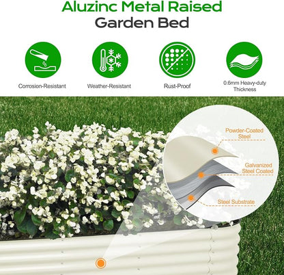 Aoodor 17" Tall Oval Galvanized Raised Garden Bed Kit, 6-in-1 Large Metal Outdoor Planter Box for Vegetables, Flowers, and Herbs, 7.5 x 2.3 x 1.5 Ft, Beige