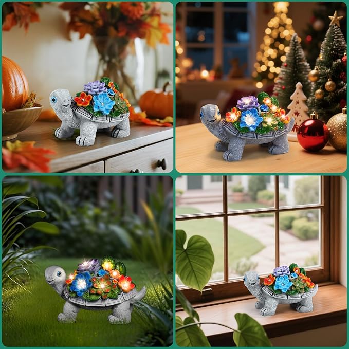 Linkax Turtle Statues Solar Garden Decor, Christmas Gift for Grandma Mom | Birthday Gifts for Women, Mom Grandma Gifts, Yard Decoration Outdoor Lawn Balcony Patio Decor with Succulent and 7 LED Lights