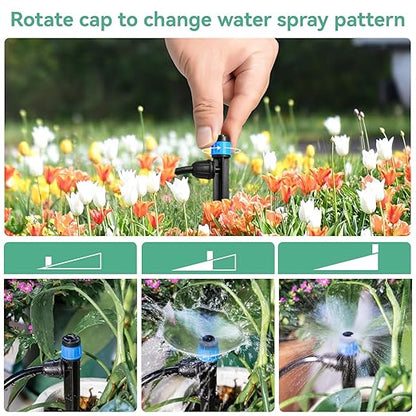 Adjustable Drip Irrigation Emitters for 1/4" Tubing, 25pcs | Adjustable 360 Degree Water Flow, Lock Barbed, Drip Spray Emitters Parts, Garden Watering System