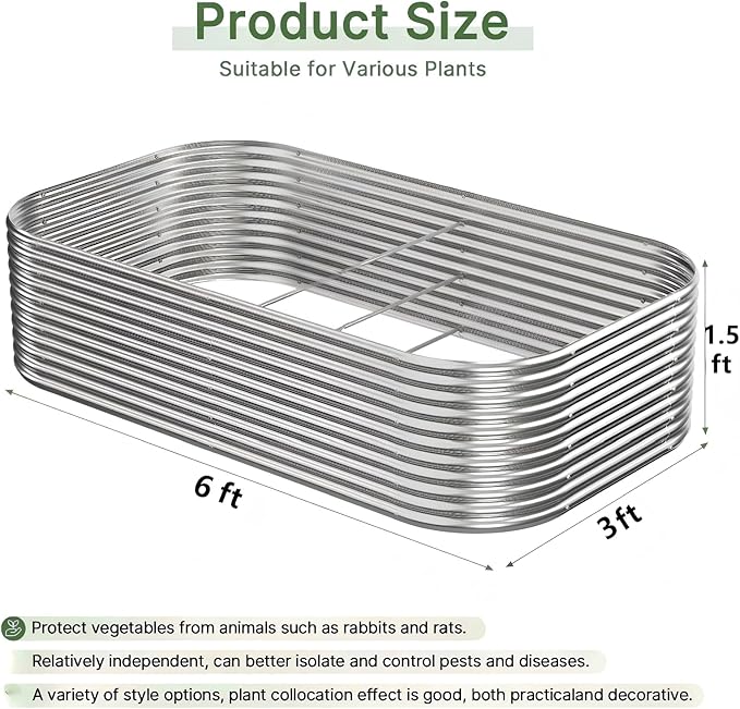 2 Pack Tall 6x3ft Galvanized Raised Garden Bed Outdoor, Metal Garden Bed for Vegetables, Above Ground Garden Box for Flower, Steel Raised Beds for Gardening