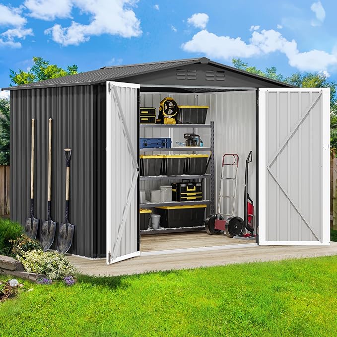 DWVO 7x5ft Metal Outdoor Storage Shed, Waterproof Tool Shed Heavy-Duty Storage Unit with Lockable Door and Vents, Ideal for Bicycles, Tools, Lawnmowers, Backyards, Patios, Lawns - Dark Gray