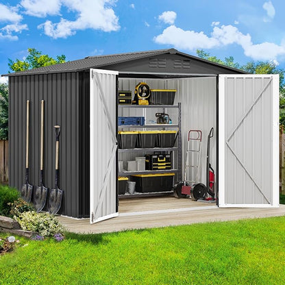 DWVO 7x5ft Metal Outdoor Storage Shed, Waterproof Tool Shed Heavy-Duty Storage Unit with Lockable Door and Vents, Ideal for Bicycles, Tools, Lawnmowers, Backyards, Patios, Lawns - Dark Gray