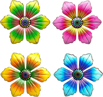 LWINGFLYER 4PCS Metal Butterfly Wall Decor Butterflies for Garden Wall Art Decoration for Fence Patio Accents Balcony Features Beautify Backyards Gardens Porch Living Areas (Flower)
