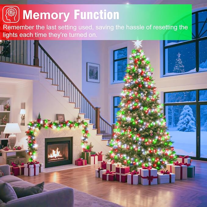 Red White and Green Christmas Lights, 66FT 200 LED Christmas Tree Lights Outdoor Waterproof, 8 Modes Plug in Connectable String Lights for Outside Indoor Garden Patio Xmas Tree Party Decorations