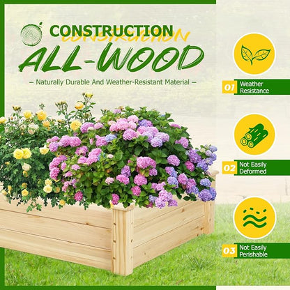 8FT Wooden Raised Garden Bed - Elevated Planter Box for Vegetables, Flowers - Natural Outdoor Planting Kit for Patio, Yard, Backyard