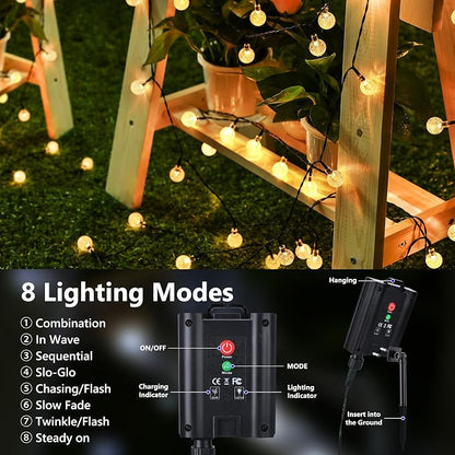 Joomer Solar String Lights Outdoor Waterproof, 65FT 100LED Globe,Warm White | 8 Modes Waterproof Outdoor Solar Powered Patio Lights for Spring Summer Garden Lawn Gazebo Porch Backyard Tree Decorations