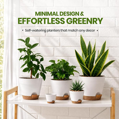 Utopia Home Self Watering Pots for Indoor Plants, Planters for Indoor Plants, Multi-Size Flowerpot, Set of 10 Plant Pots with Drainage & Reservoir, 6.8"/6.4"/5.9"/5.5"/4.9" (White)