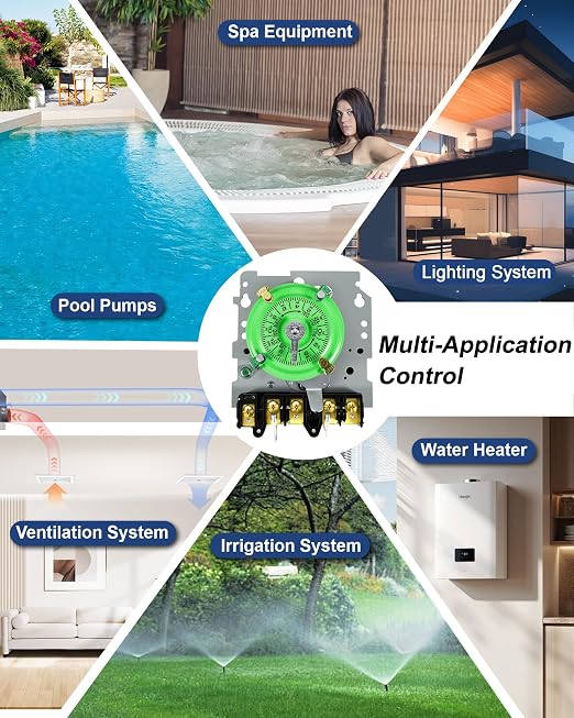 T104M Mechanical Pool Timer Switch Mechanism Only 208–277 V, 40 A, DPST | Suitable for pool pumps, cleaning pumps, HVAC fans, and water heaters. 12 on/off cycles daily; 5 years support.