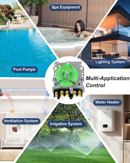 T104M Mechanical Pool Timer Switch Mechanism Only 208–277 V, 40 A, DPST | Suitable for pool pumps, cleaning pumps, HVAC fans, and water heaters. 12 on/off cycles daily; 5 years support.
