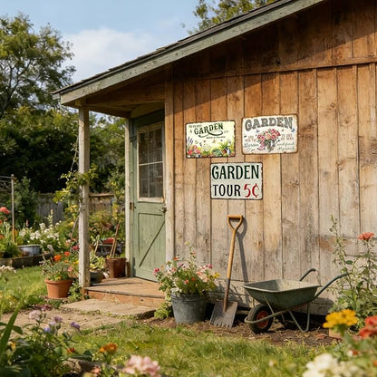 Garden Signs for Outside Personalized Metal Welcome Garden Tin Sign Farm Decor Vintage Garden Tour 5 Cents Sign Wall Art Decorative Outdoor Funny Gardening Signs for Home 8x12 Inch