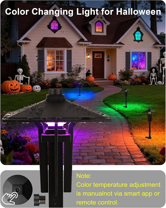 Outdoor RGB Pathway Lights Low Voltage for Christmas Decorations | 5W 12V Wired Color Changing Low Voltage Landscape Lighting for Path Sidewalk Driveway Lawn of Christmas, Aluminum, Black, 1PK