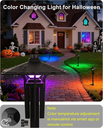 Outdoor RGB Pathway Lights Low Voltage for Christmas Decorations | 5W 12V Wired Color Changing Low Voltage Landscape Lighting for Path Sidewalk Driveway Lawn of Christmas, Aluminum, Black, 1PK