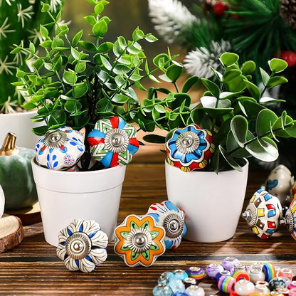 Tigeen 236 Pcs Garden Stake DIY Fairy Wand Plant Stake with 12 Colorful Crystal Stopper Top 12 Threaded Rod with 200 Large Hole Bead for Spring Summer Holiday Outdoor Decorations(Mushroom and Pumpkin)