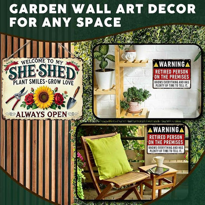 PEACHGARDEN Garden Decor She Shed Wall Art Decor Welcome To My She Shed Garden Metal Sign for Greenhouse Plantroom Yard Patio 12x16 inch