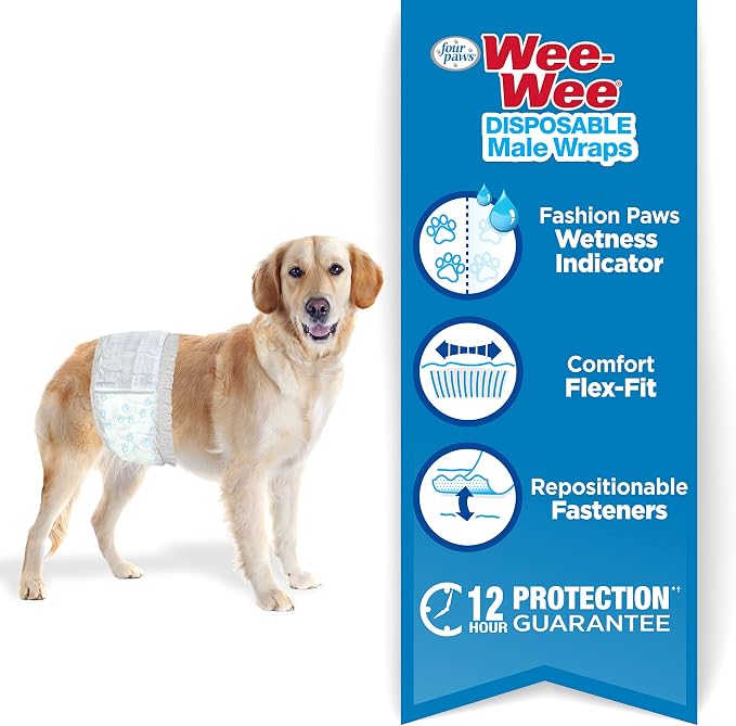 Four Paws Wee-Wee Disposable Male Dog Wraps Male Wraps Medium/Large (36 Count)