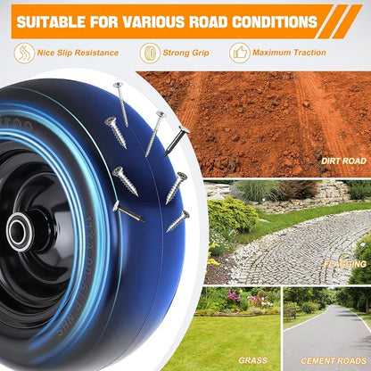Yesker 11x4.00-5 Flat Free Lawn Mower Tire and Wheel Assembly with 3/4" Bearing Bore, 11x4-5nhs Solid Riding Lawnmower Tires with 3.4" Center Hub, 2 Pack