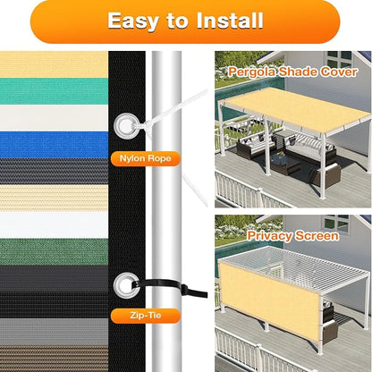 Artpuch Outdoor Pergola Shade Cover 19x19 FT Sun Shade Cloth with Grommets Sand 90% UV Protection Canopy Patio Privacy Screen (Customized Available)