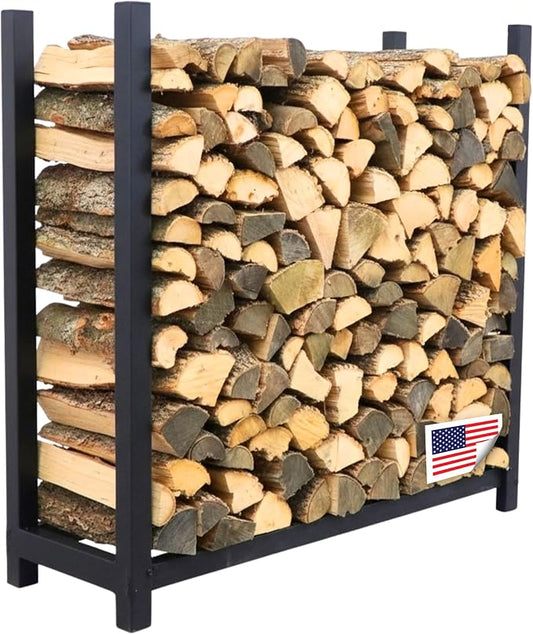 Woodhaven 4-Foot Firewood Rack – Made in USA – 1/4 Cord Raised Lumber Storage Rack – Keeps Wood Dry & Ready – Heavy-Duty Steel, Lifetime Structural Warranty (Without Cover)