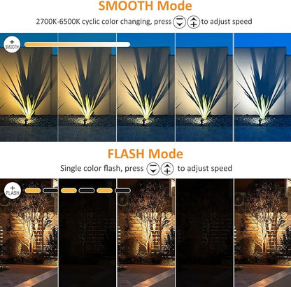 CLY 4 in 1 Solar Landscape Spotlights Outdoor 2700-6500K Dusk to Dawn | IP66 Waterproof, Remote Control 2Modes 3Brightness Adjustable 2700-6500K Auto On/Off 14M Cable for Garden Pathway Trees Flag