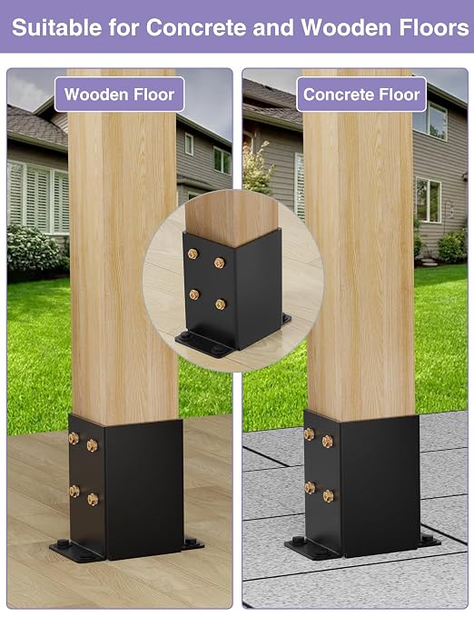 4 PCS Metal 4x4 Post Base, Inner Size 3.5"x3.5" Post Bracket | Heavy Duty, Anti-Corrosive Partition, Powder-Coated, Post Anchor, For Pavilion Deck Railing Support
