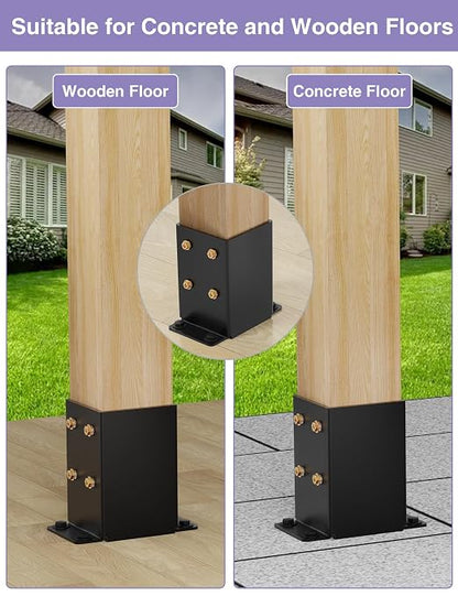 4 PCS Metal 4x4 Post Base, Inner Size 3.5"x3.5" Post Bracket | Heavy Duty, Anti-Corrosive Partition, Powder-Coated, Post Anchor, For Pavilion Deck Railing Support