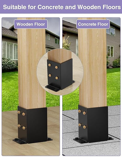 2 PCS Metal 4×4 Post Base, Inner Size 3.5"x3.5" | Heavy Duty Post Bracket, Anti-Corrosive Partition, Powder-Coated, For Pavilion Deck Railing Support