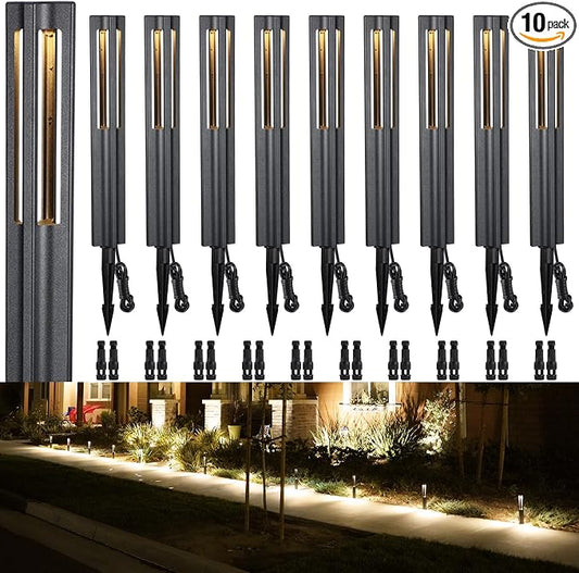 LEONLITE 10-Pack 3W LED Low Voltage Path Lights Aluminum 3000K Black | Landscape Pathway Lights, Outdoor Landscape Lighting for Driveway, Garden, 12-24V AC/DC, ETL, IP65 Waterproof, Warm White